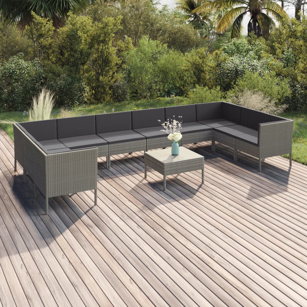 6-Delige Loungeset Met Kussens Poly Rattan Grijs