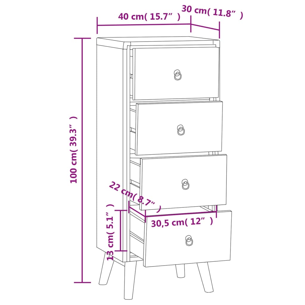 Ladekast 40X30X100 Cm Massief Teakhout