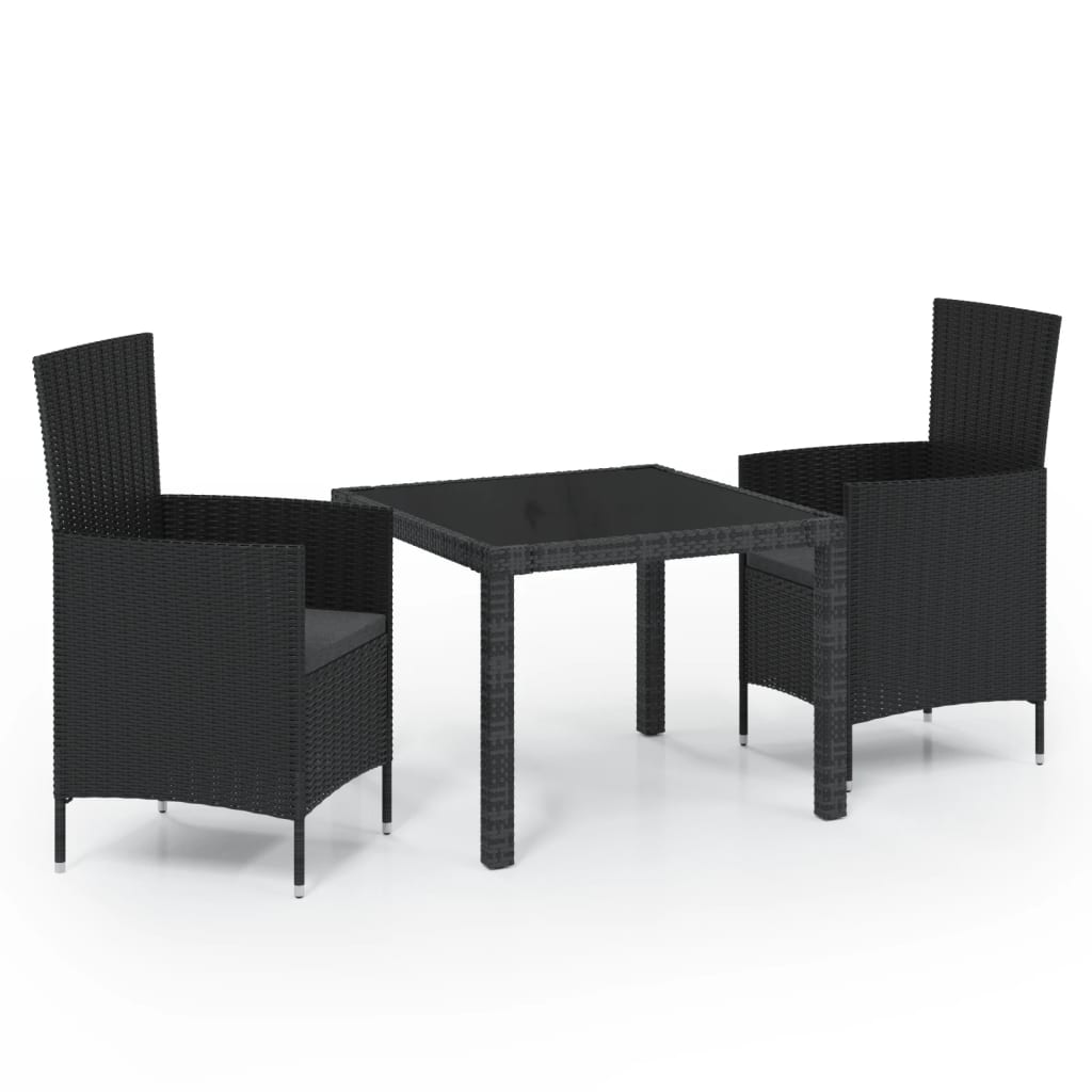 -Delige Tuinset Met Kussens Poly Rattan Zwart