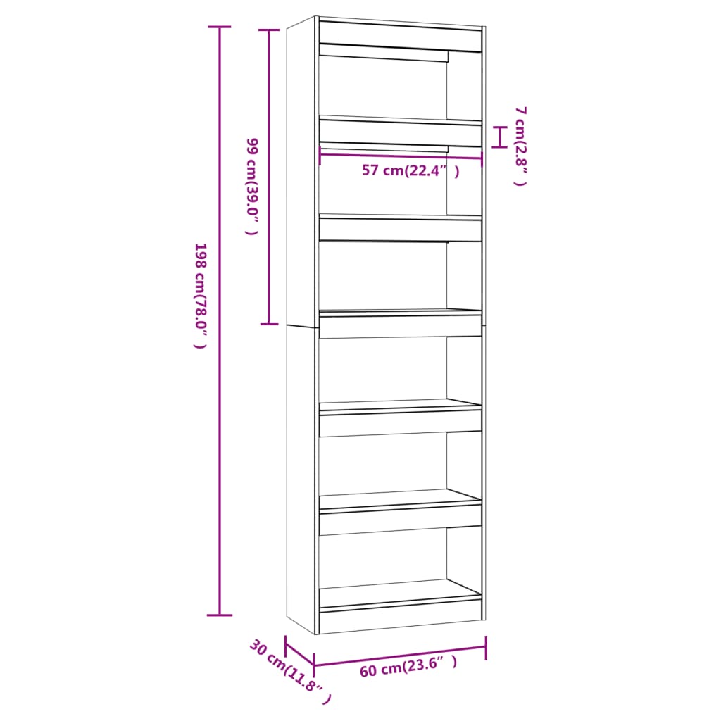 Boekenkast/Kamerscherm 60X30X198 Cm