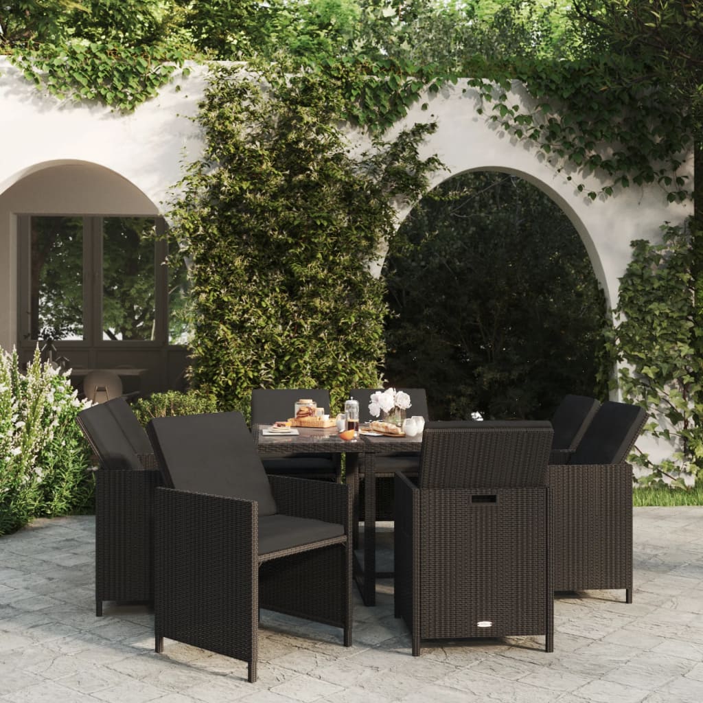5-Delige Tuinset Met Kussens Poly Rattan Zwart