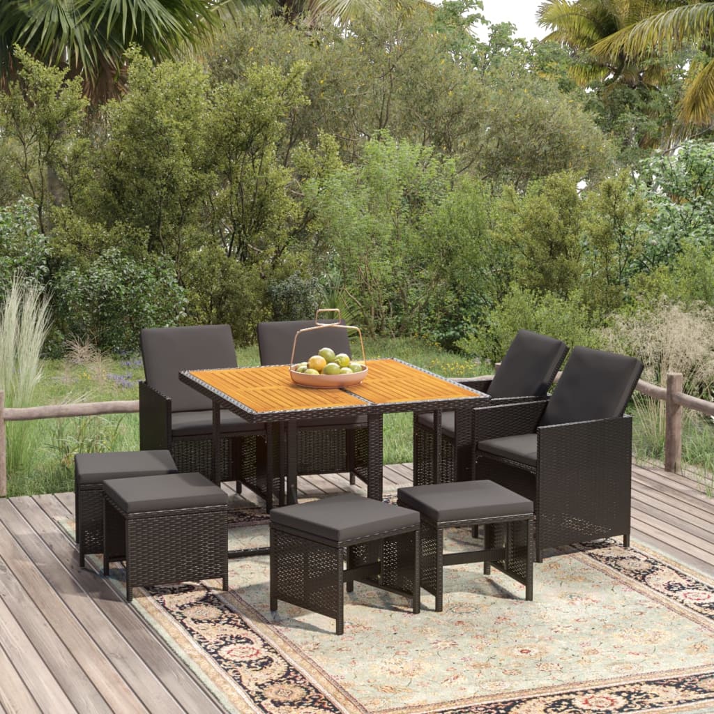 5-Delige Tuinset Met Kussens Poly Rattan Bruin En Zwart