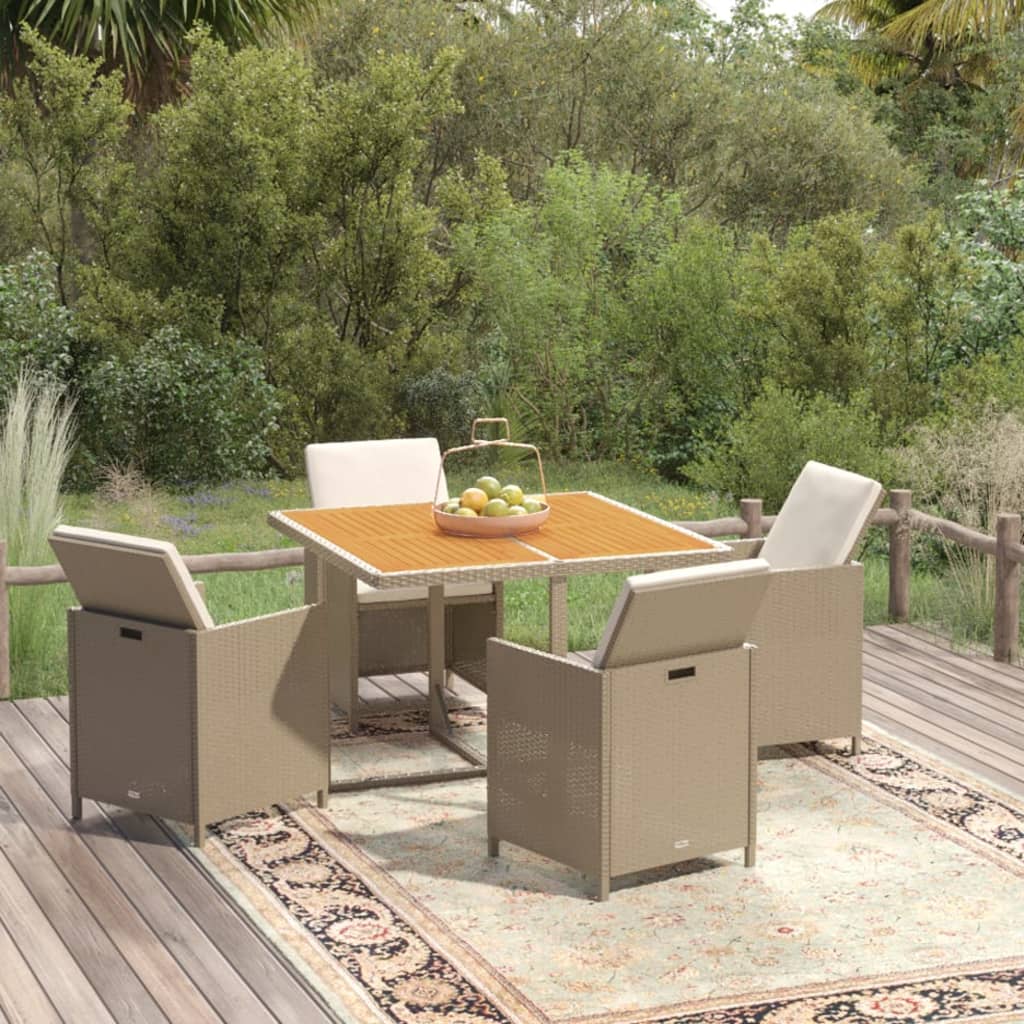 9-Delige Tuinset Met Kussens Poly Rattan Beige En Bruin