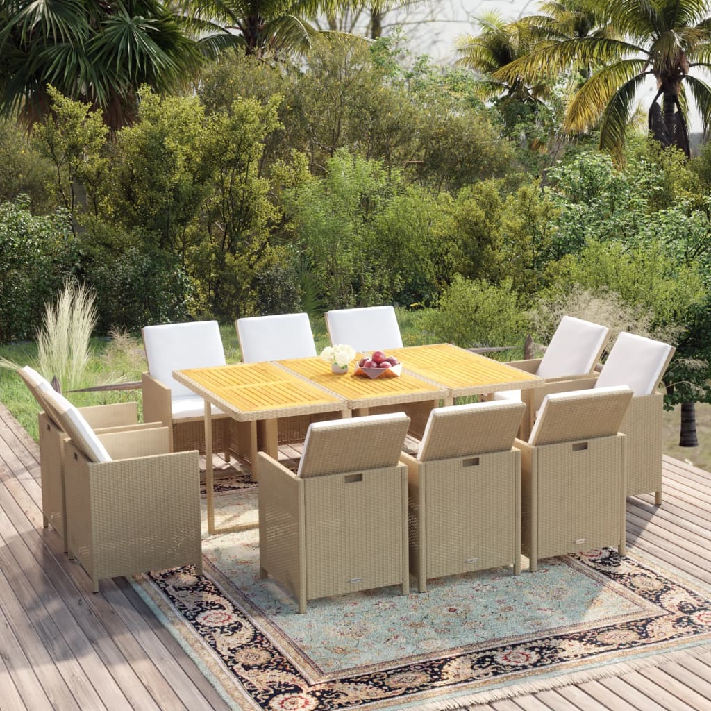 9-Delige Tuinset Met Kussens Poly Rattan Beige En Bruin