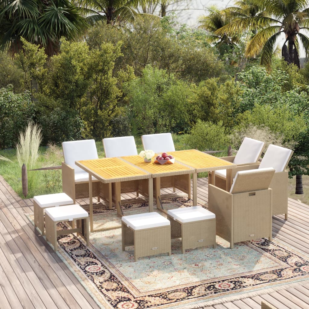 9-Delige Tuinset Met Kussens Poly Rattan Beige En Bruin