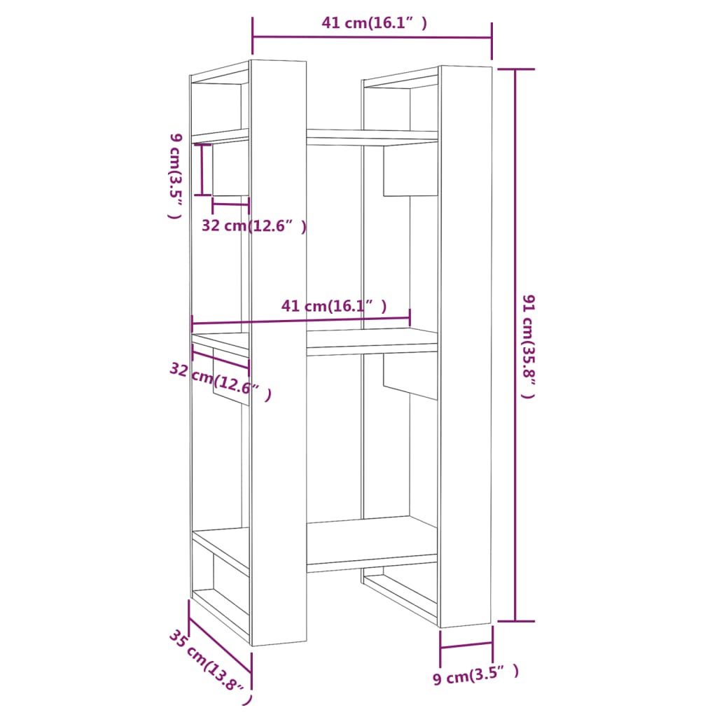 Boekenkast/Kamerscherm 41X35X91 Cm Massief Grenenhout