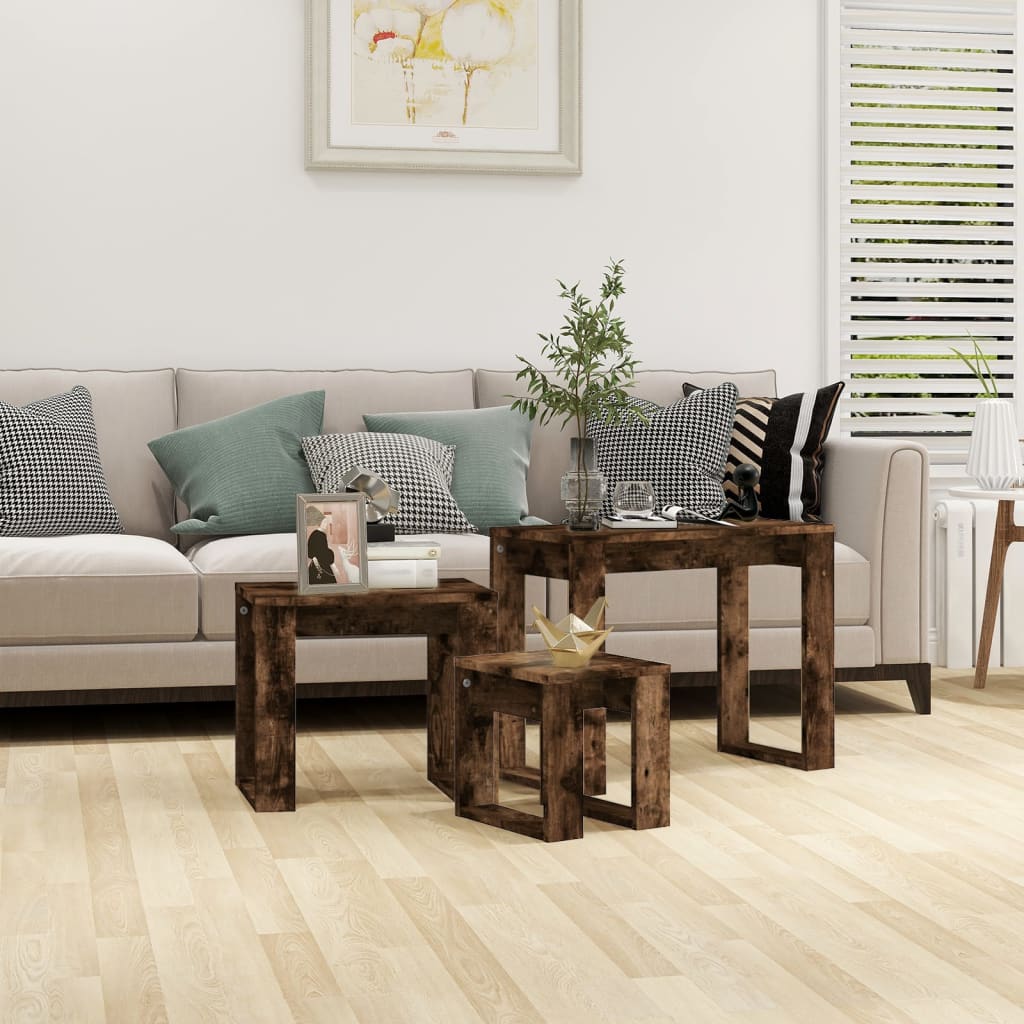3-Delige Tafeltjesset Bewerkt Hout
