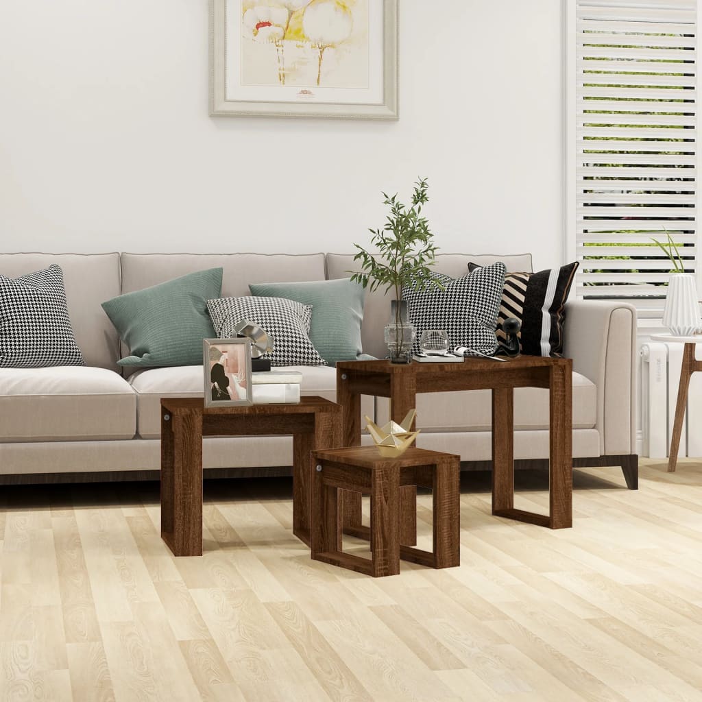 3-Delige Tafeltjesset Bewerkt Hout