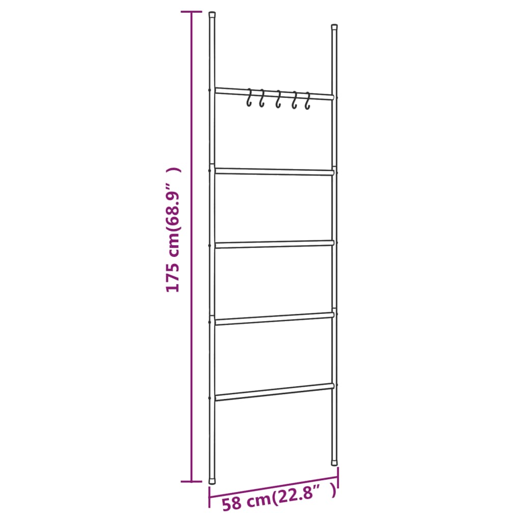 Handdoekenrek Ladder Met 5 Lagen 58X175 Cm Ijzer Zwart