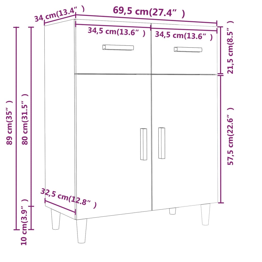 Dressoir 69,5X34X89 Cm Bewerkt Hout