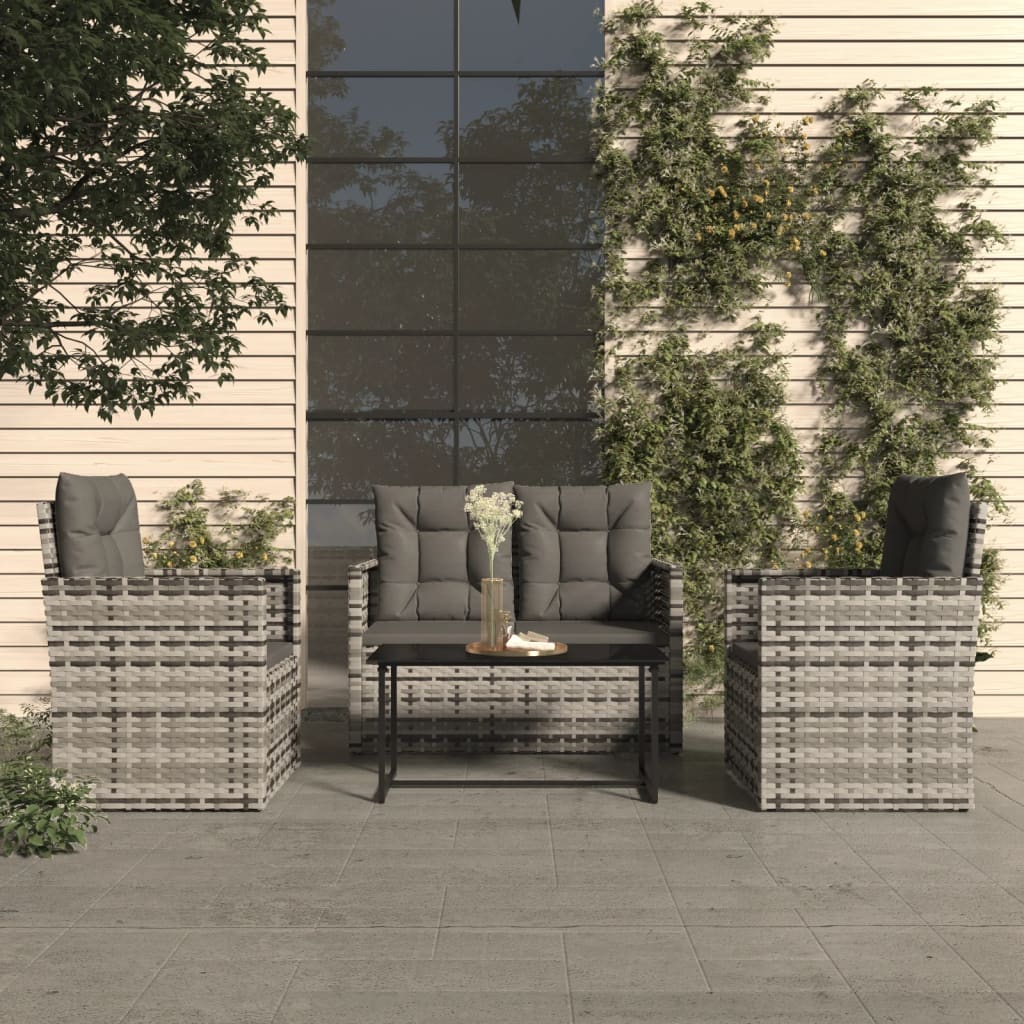 -Delige Loungeset Met Kussens Poly Rattan