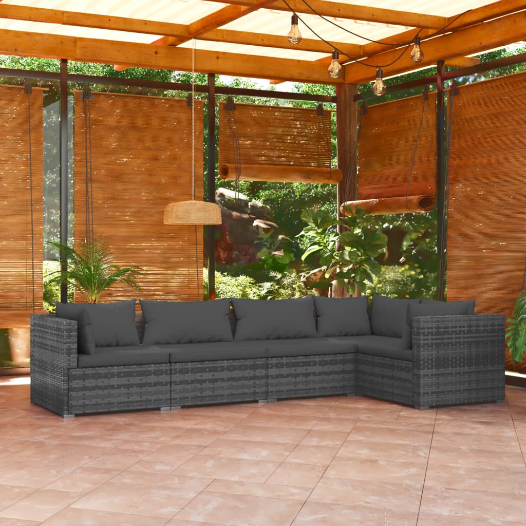 4-Delige Loungeset Met Kussens Poly Rattan Grijs En Antraciet