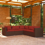 4-Delige Loungeset Met Kussens Poly Rattan Bruin En Kaneelrood