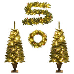 Kunstkerstbomen 2 St Met Krans, Guirlande En Led's