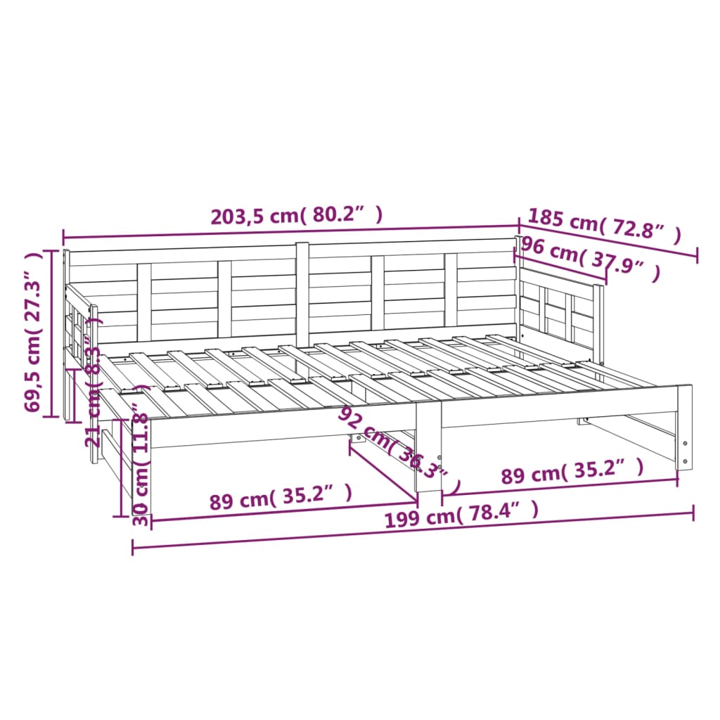 Slaapbank Uitschuifbaar Massief Grenenhout 2X(90X200) Cm