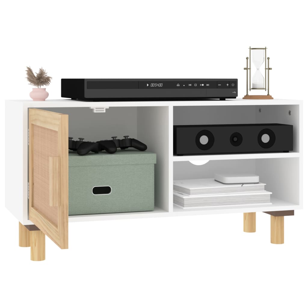 Tv-Meubel 80X30X40 Cm Massief Grenenhout En Rattan