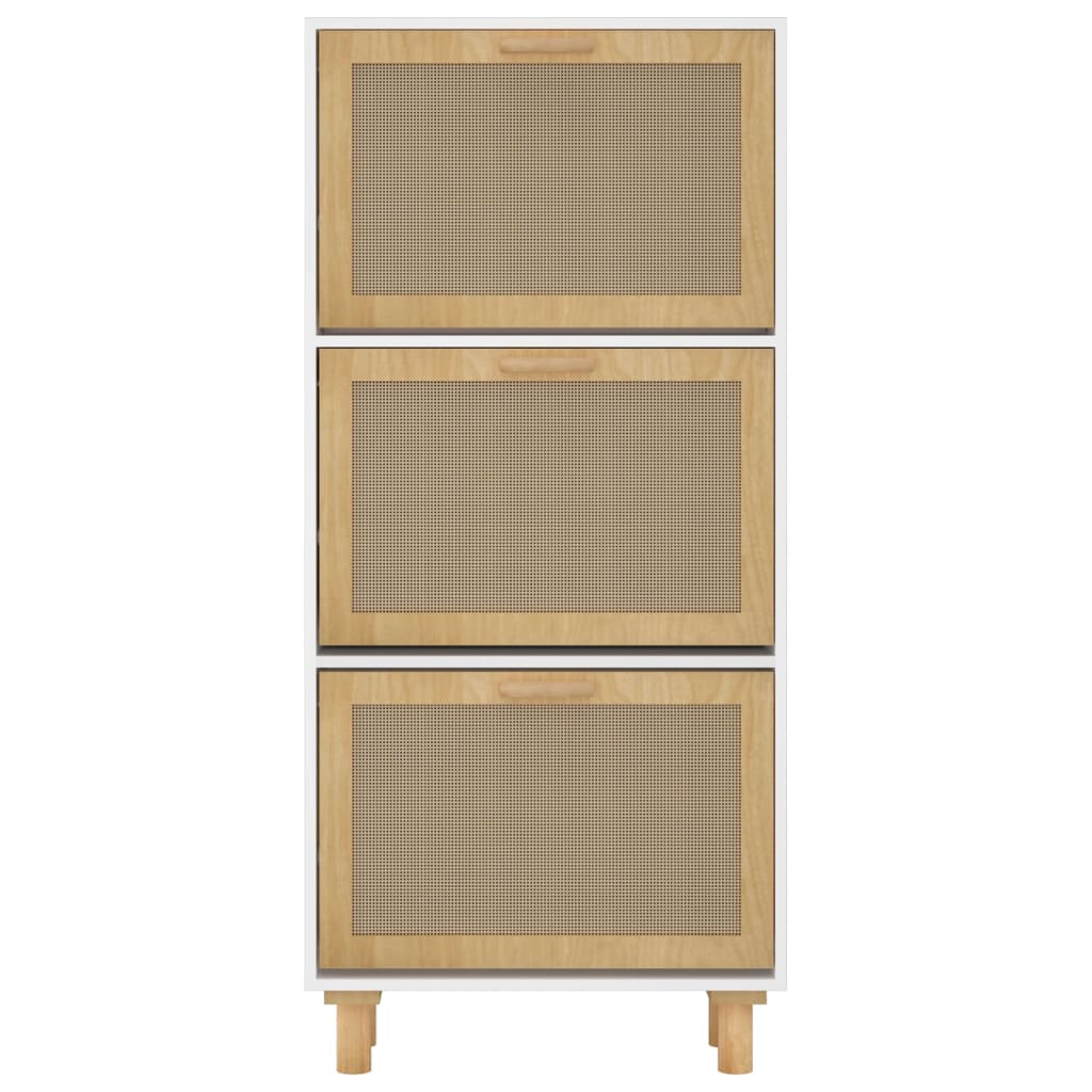 Schoenenkast 52X25X115 Cm Bewerkt Hout En Natuurlijk Rattan