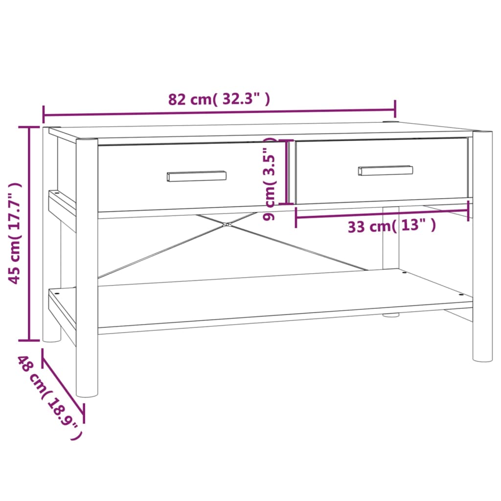 Salontafel 82X48X45 Cm Bewerkt Hout