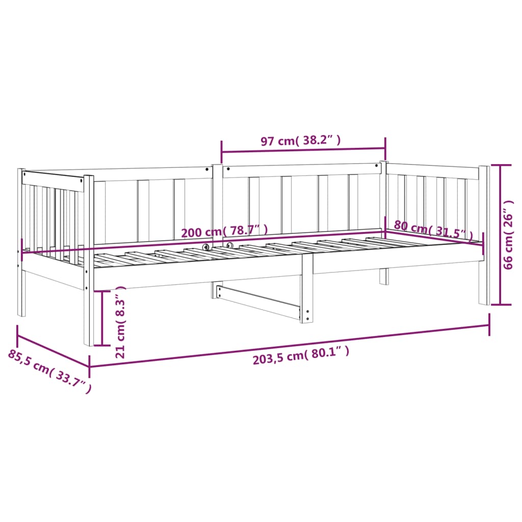 Slaapbank Zonder Matras 80X200 Cm Massief Grenenhout