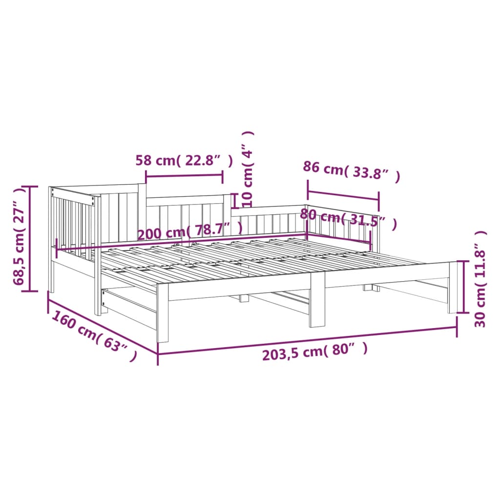 Slaapbank Uitschuifbaar 2X(80X200) Cm Massief Grenenhout