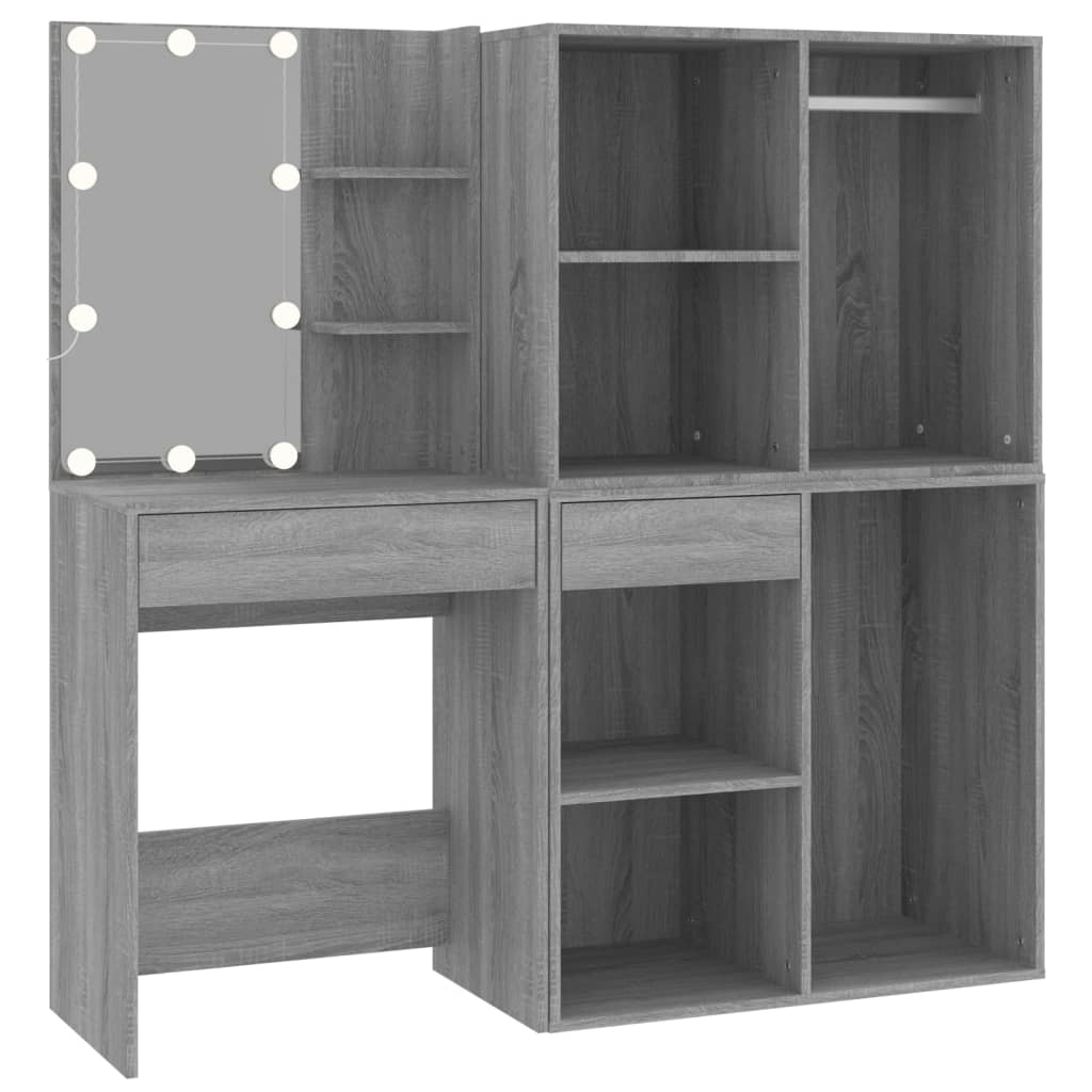 Kaptafel Met Kastjes Led Bewerkt Hout Eiken