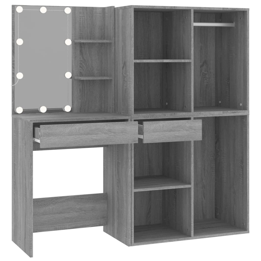 Kaptafel Met Kastjes Led Bewerkt Hout Eiken