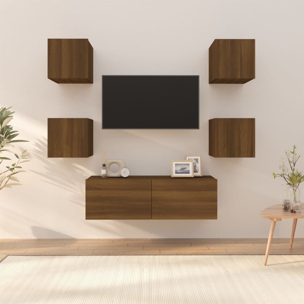 Tv-Wandmeubelset Bewerkt Hout Kleurig