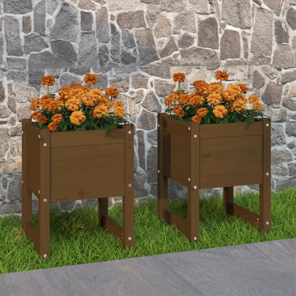 Plantenbakken 40X40X5,5 Cm Massief Grenenhout Honingbruin