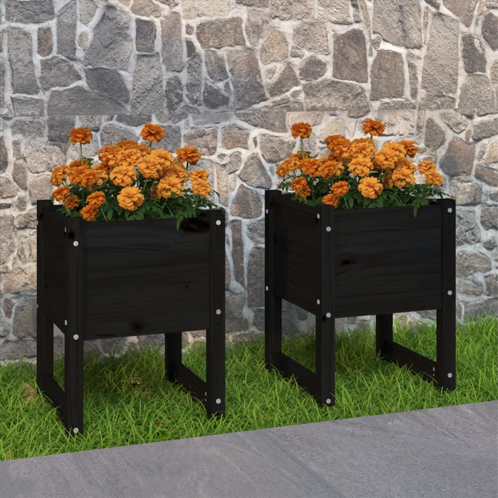 Plantenbakken 40X40X5,5 Cm Massief Grenenhout Zwart