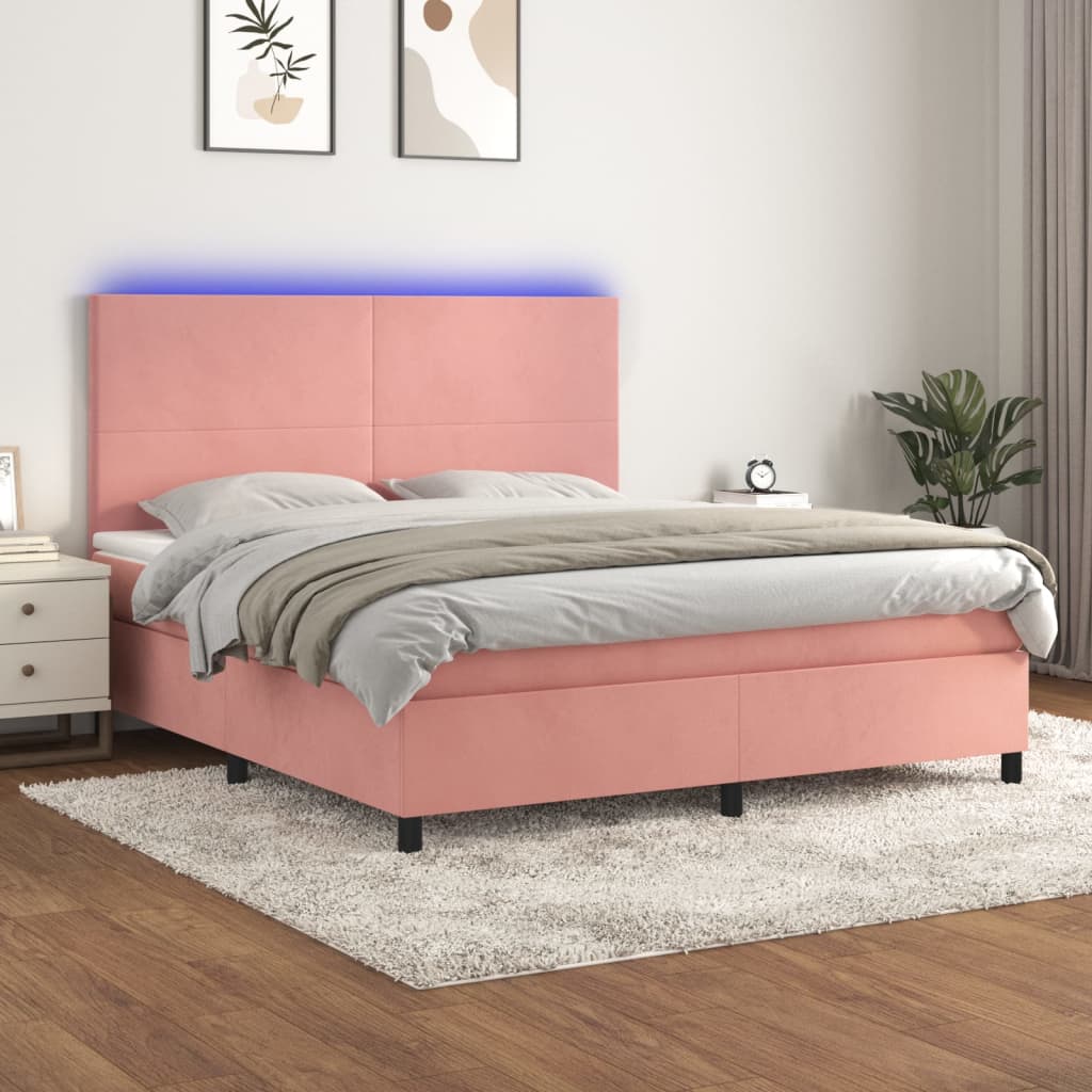 Boxspring Met Matras En Led Fluweel