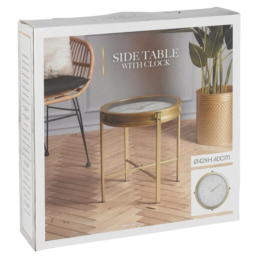 Home&Styling Bijzettafel Met Klok Goudkleurig