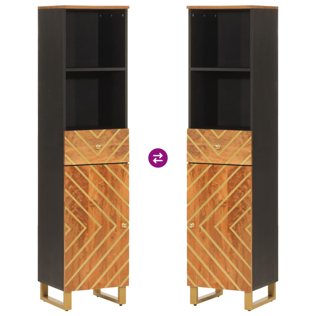 Badkamerkast 38X33,5X160 Cm Massief Mangohout Bruin En Zwart