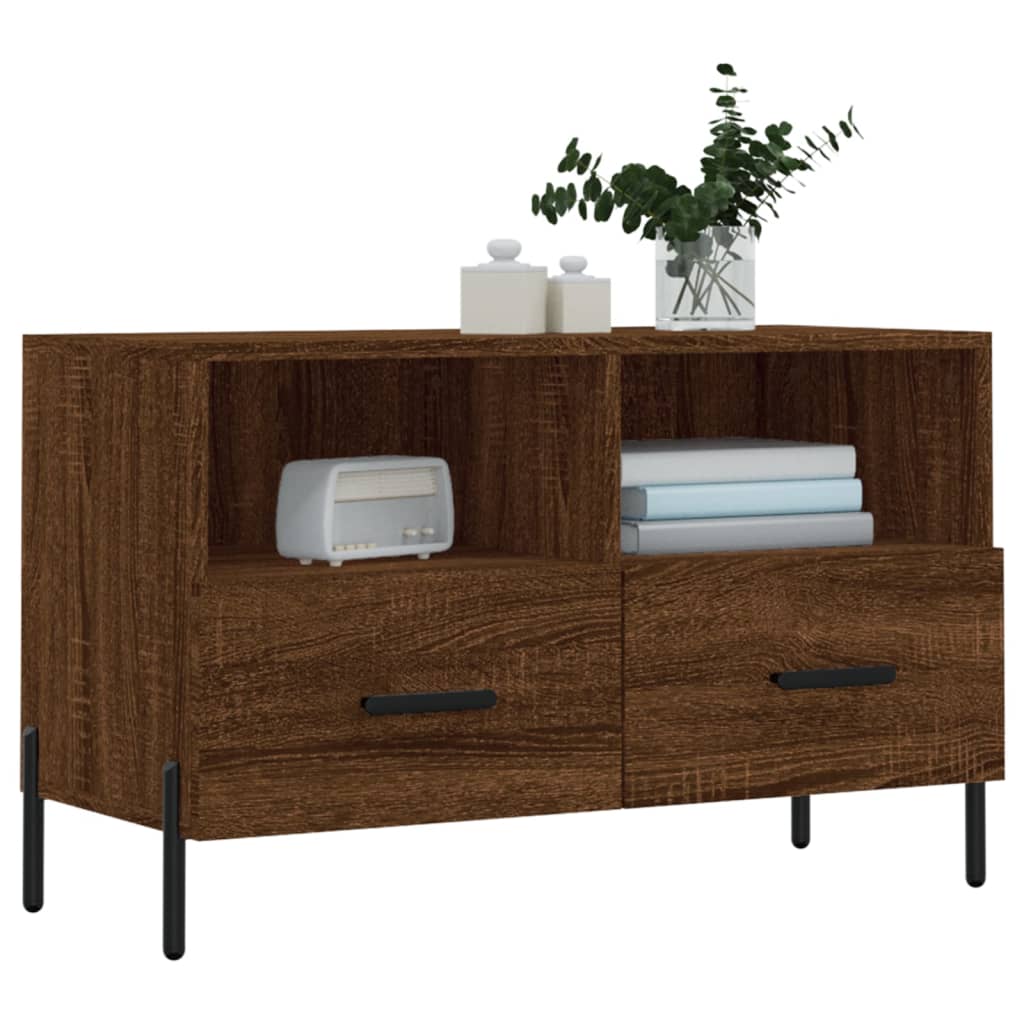 Tv-Meubel 80X36X50 Cm Bewerkt Hout Bruin Eikenkleur