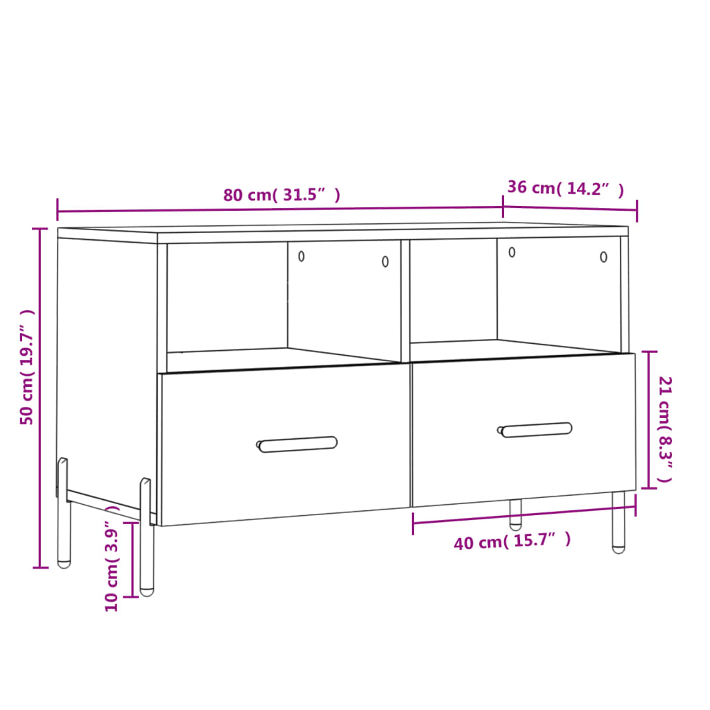 Tv-Meubel 80X36X50 Cm Bewerkt Hout Bruin Eikenkleur