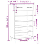 Schoenenkast 60X35X105 Cm Bewerkt Hout Kleurig