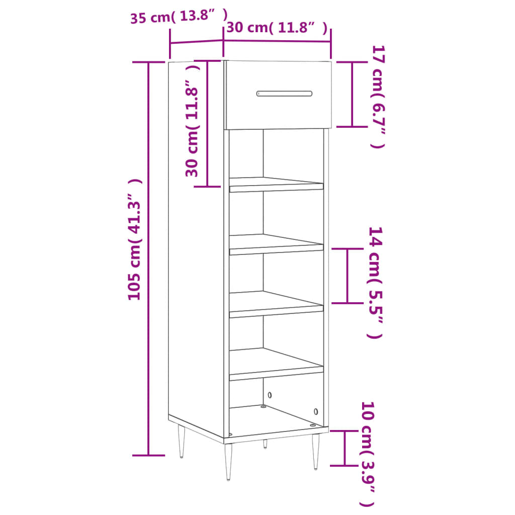 Schoenenkast 30X35X105 Cm Bewerkt Hout Eikenkleur