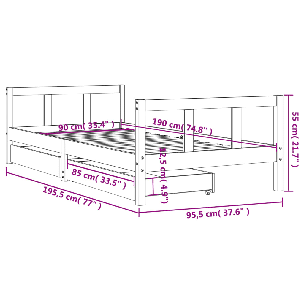 Kinderbedframe Met Lades Massief Grenenhout