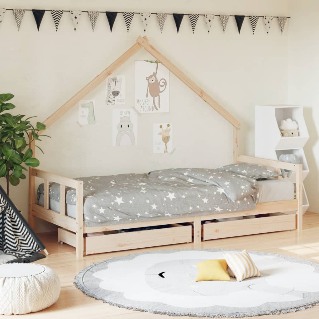 Kinderbedframe Met Lades Massief Grenenhout