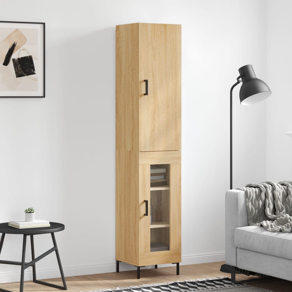 Hoge Kast 34,5X34X180 Cm Bewerkt Hout Eikenkleurig