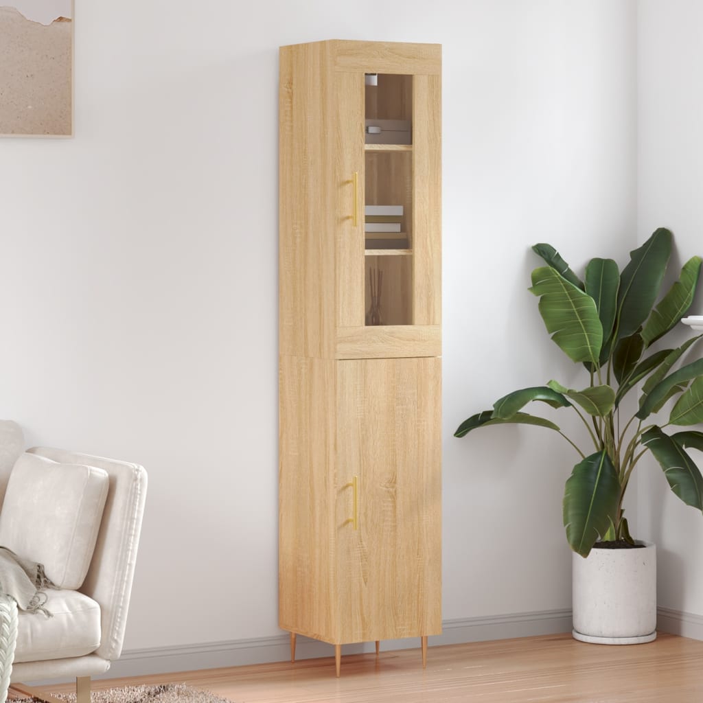 Hoge Kast 34,5X34X180 Cm Bewerkt Hout Eikenkleurig