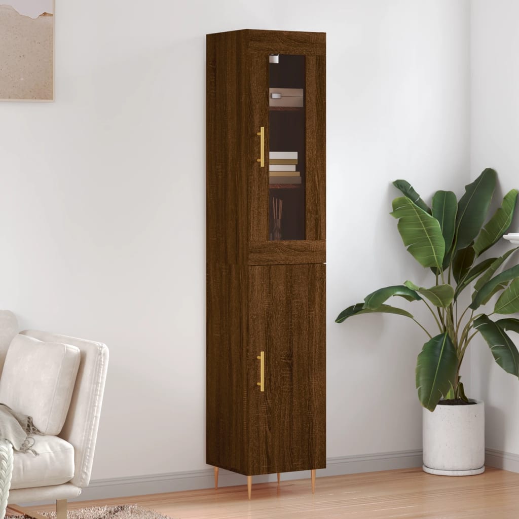 Hoge Kast 34,5X34X180 Cm Bewerkt Hout Eikenkleurig