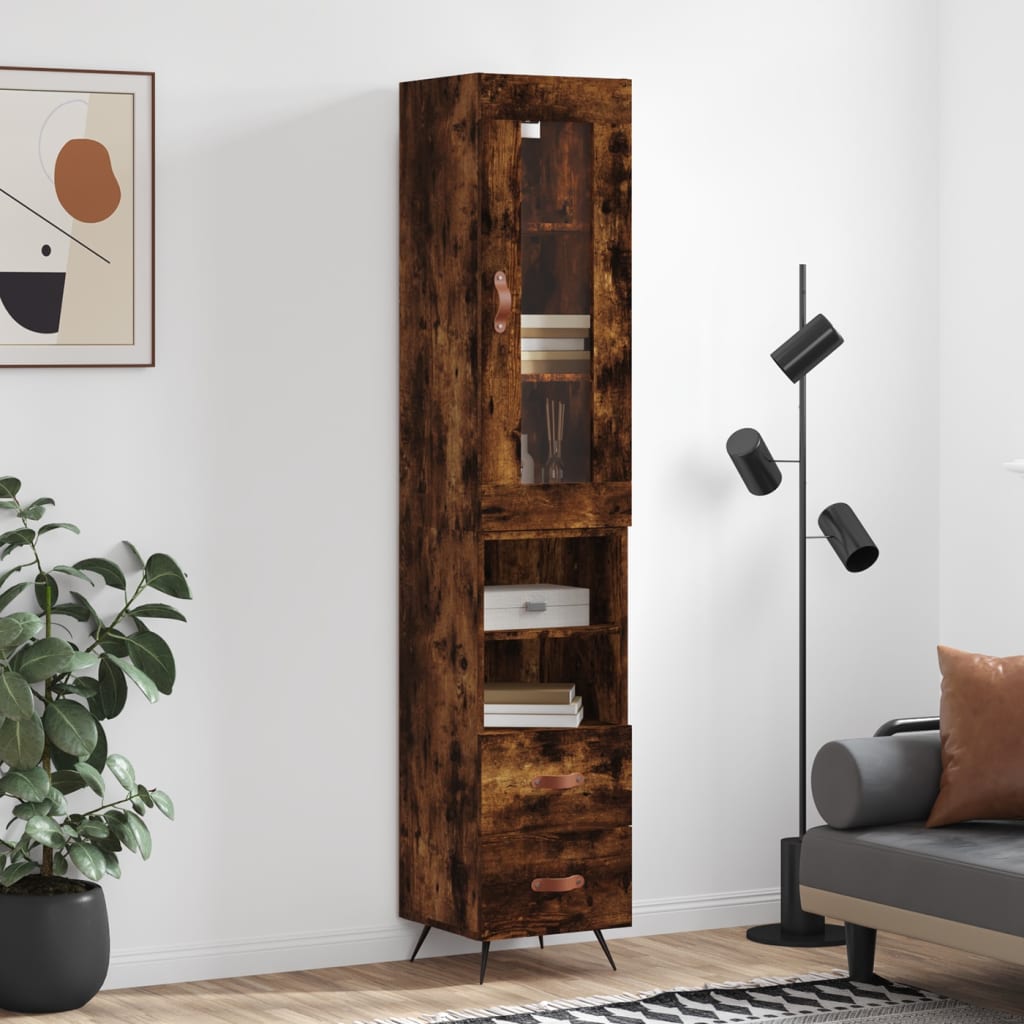 Hoge Kast 34,5X34X180 Cm Bewerkt Hout Eikenkleurig