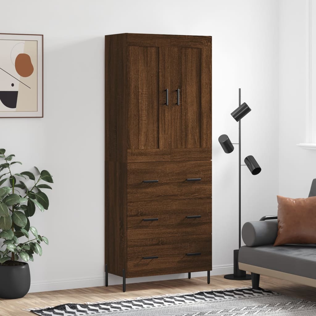 Hoge Kast 69,5X34X180 Cm Bewerkt Hout Kleurig