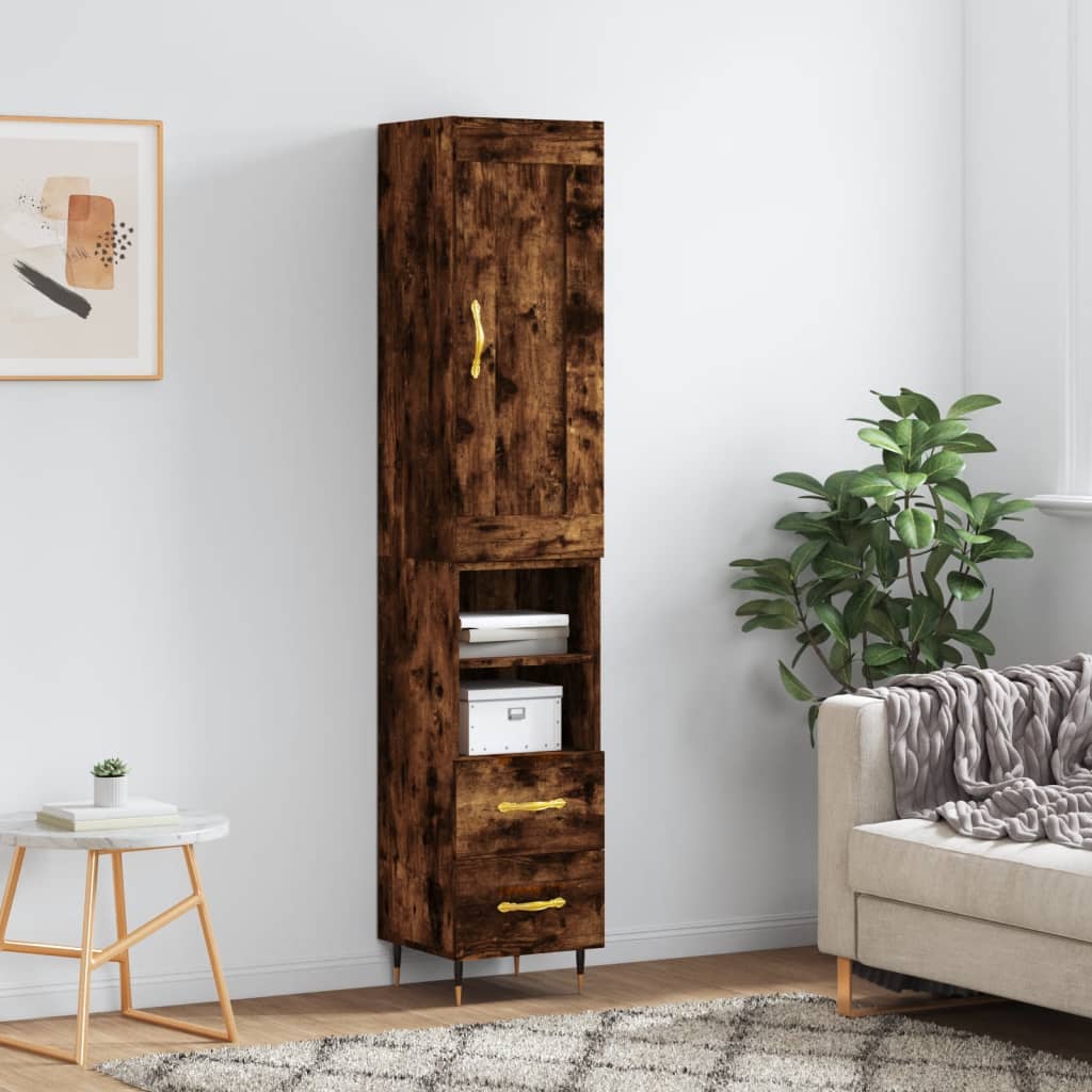 Hoge Kast 34,5X34X180 Cm Bewerkt Hout Eikenkleurig
