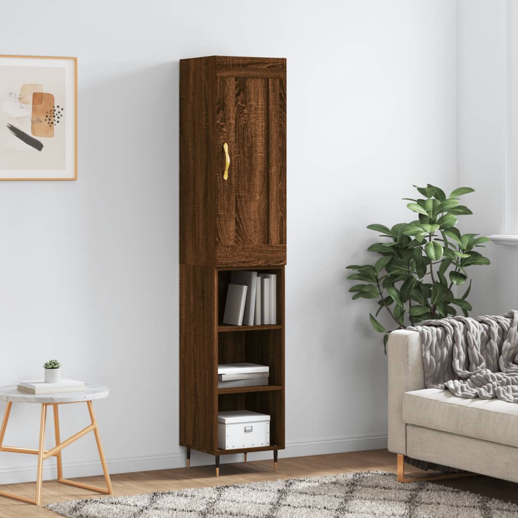 Hoge Kast 34,5X34X180 Cm Bewerkt Hout Eikenkleurig
