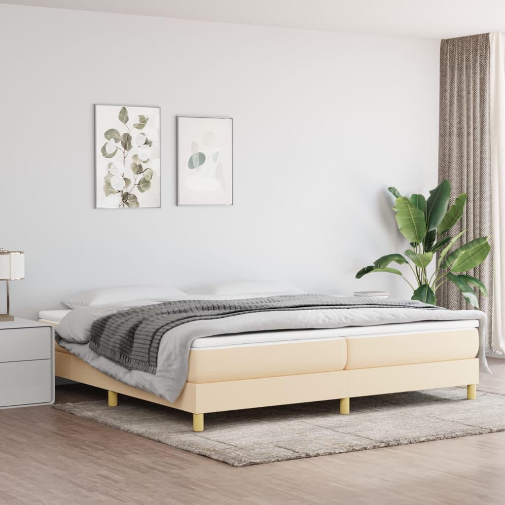 Boxspring Met Matras Stof Kleurig Crème