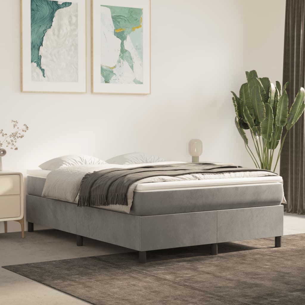 Boxspring Met Matras Fluweel Lichtgrijs