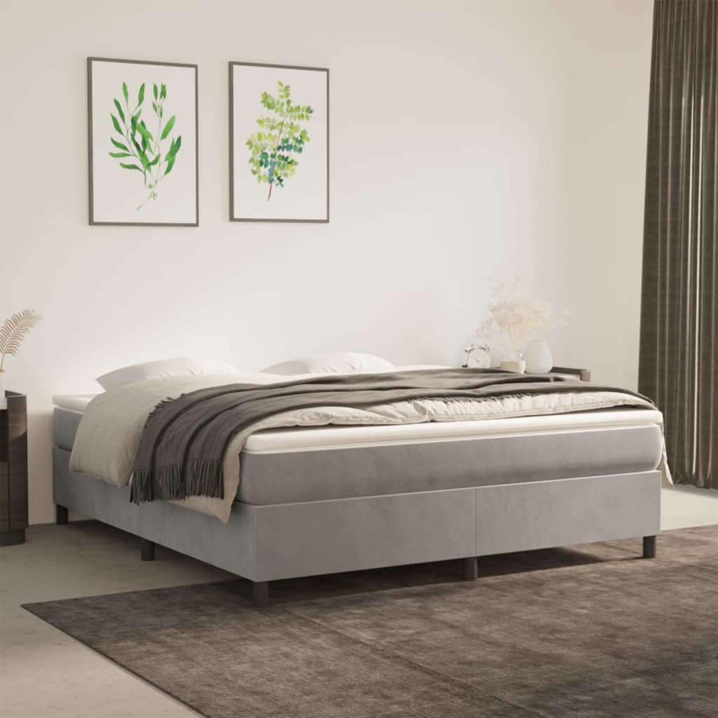 Boxspring Met Matras Fluweel Lichtgrijs
