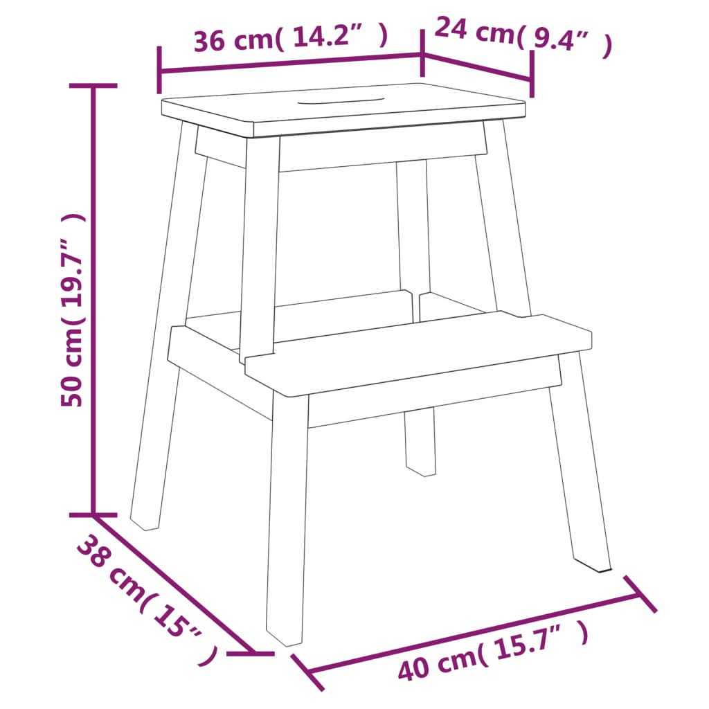 Kruk 2-Staps 40X38X50 Cm Massief Acaciahout Wit