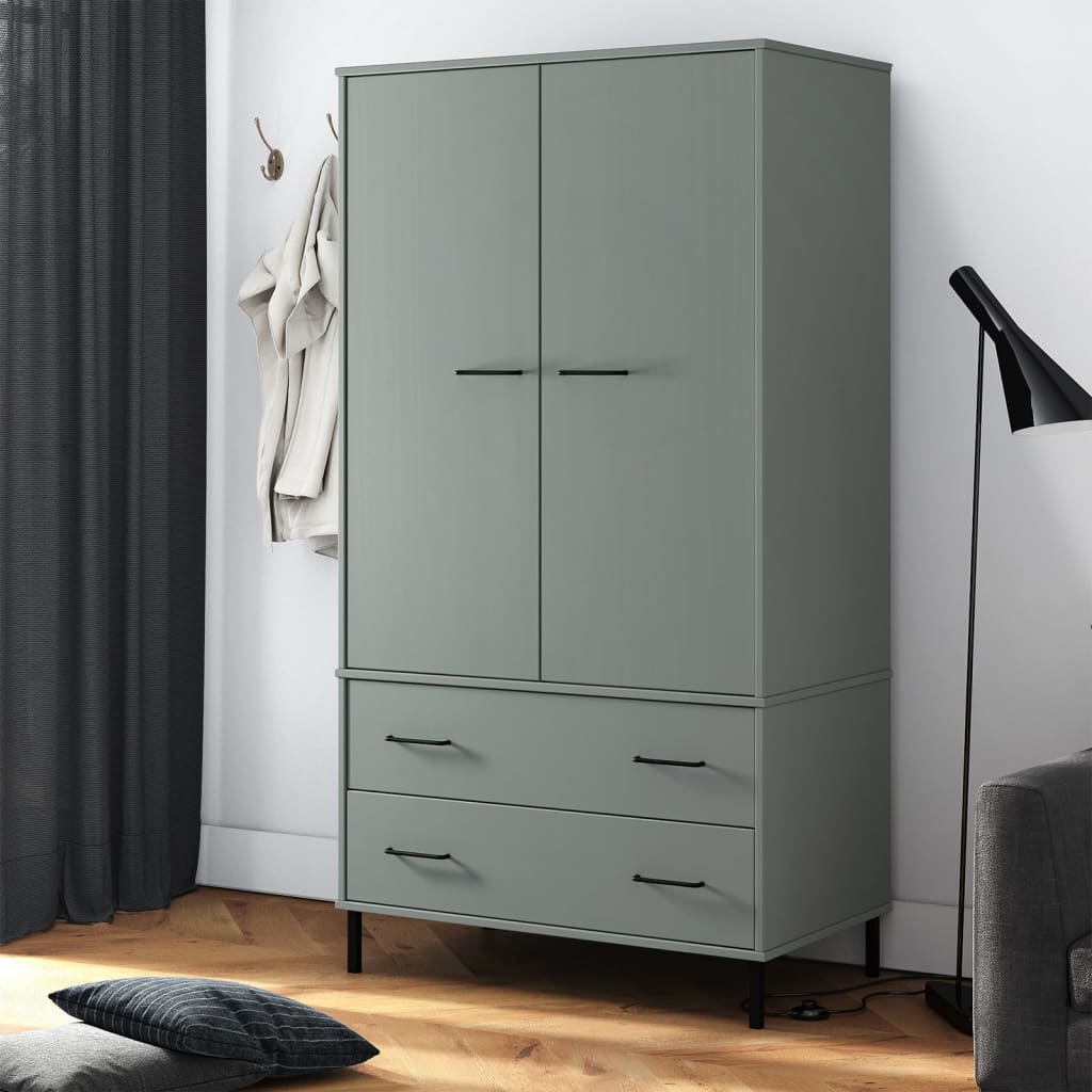 Kledingkast Metalen Poten Oslo 90X55X172,5 Cm Grenenhout
